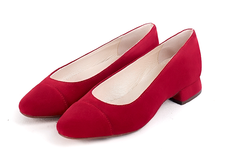 Cardinal red women's ballet pumps, with low heels. Round toe. Flat block heels - Florence KOOIJMAN
